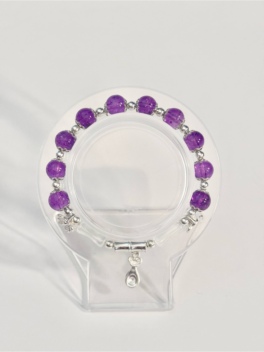 Hand Crafted Purple Bead Bracelet with Silver Accents